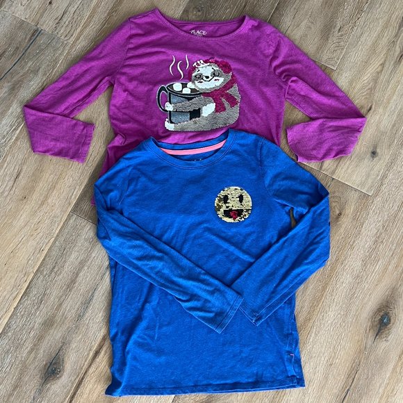 Cat & Jack Other - TWO Flip Sequin Long Sleeve Kids Tee Shirt Reversible Sequins! Bundle Sz L 10/12